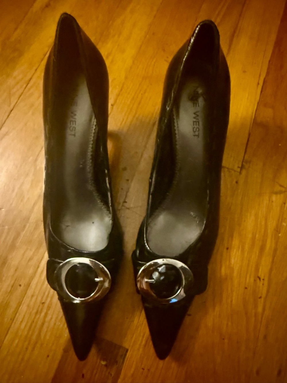 Nine West Black Pointed Pumps with Silver Accent Buckle